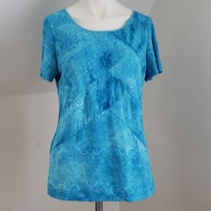JM Collection Shirt Embellished Tie Dye Short Sleeve Tee Tunic Top Petite PM